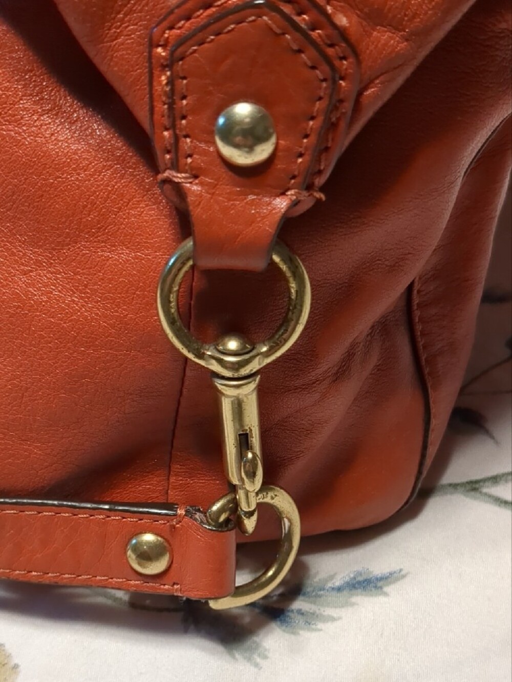 Coach Orange Leather Double-Handle Satchel with Gold Hardware - Picture 5 of 12